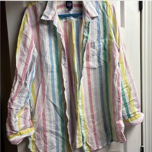 GAP Linen Shirt with Pink and Blue Stripes